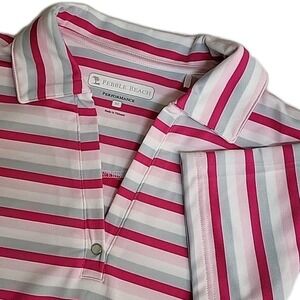 Pebble Beach PERFORMANCE‎ Pink Striped Women's Medium Short Sleeve Polo Shirt